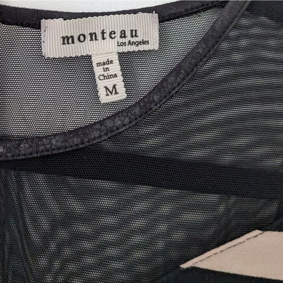 Monteau Sleeveless Dress Mesh Cotton Stretch Black Beige, Size M - Picture 3 of 4